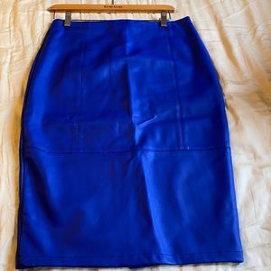 Worn once bold blue faux leather midi skirt
